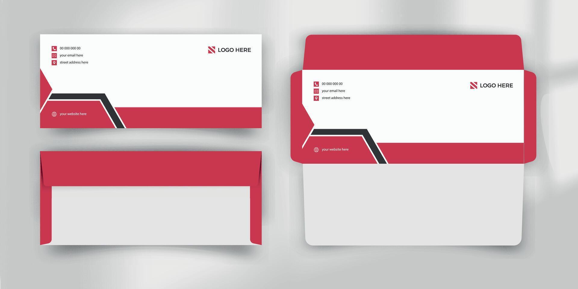 Minimal red and white envelope stationery design template clean layout vector