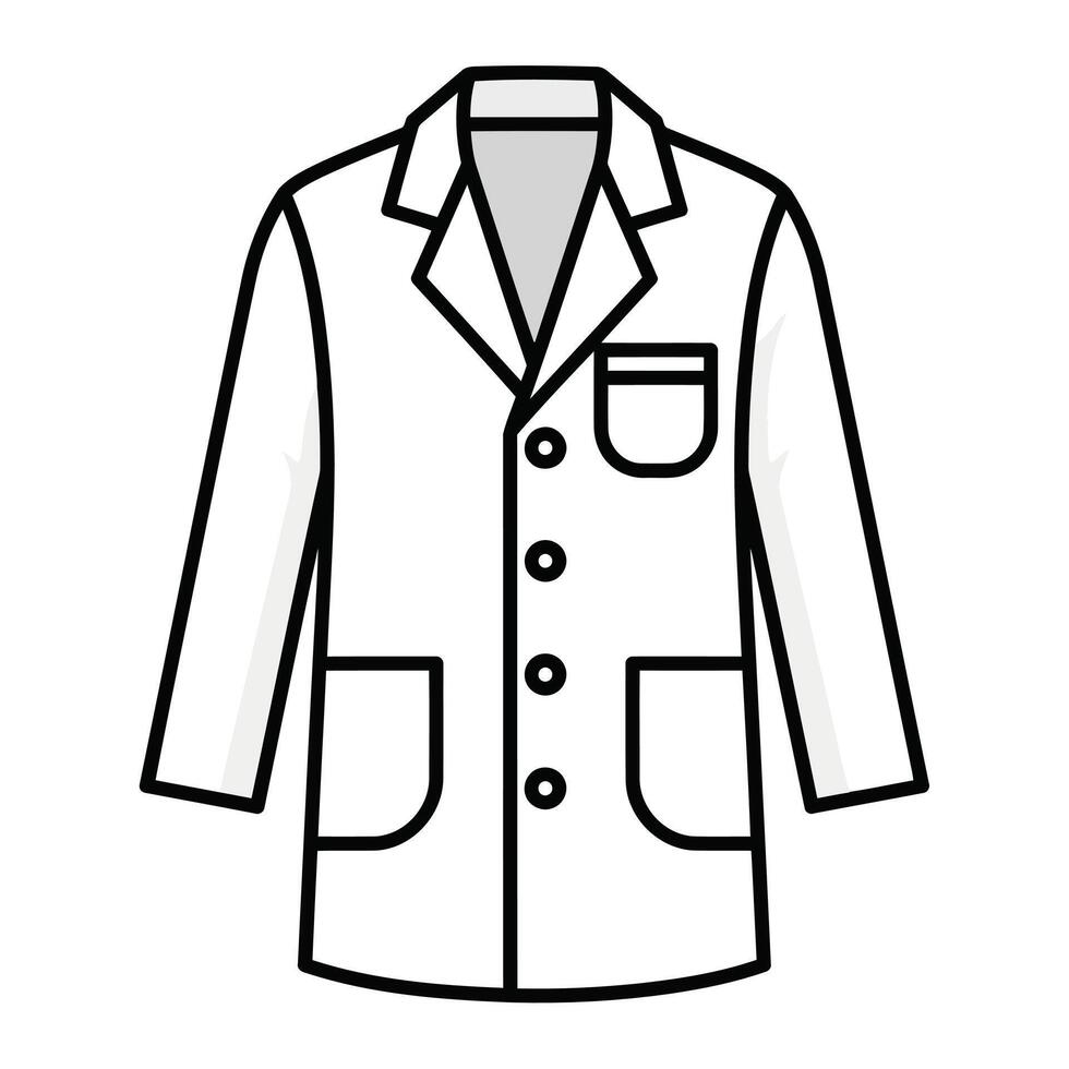 Simple Line Drawing of a Clean White Doctors Lab Coat with Pockets, Buttons, and a Professional Look vector