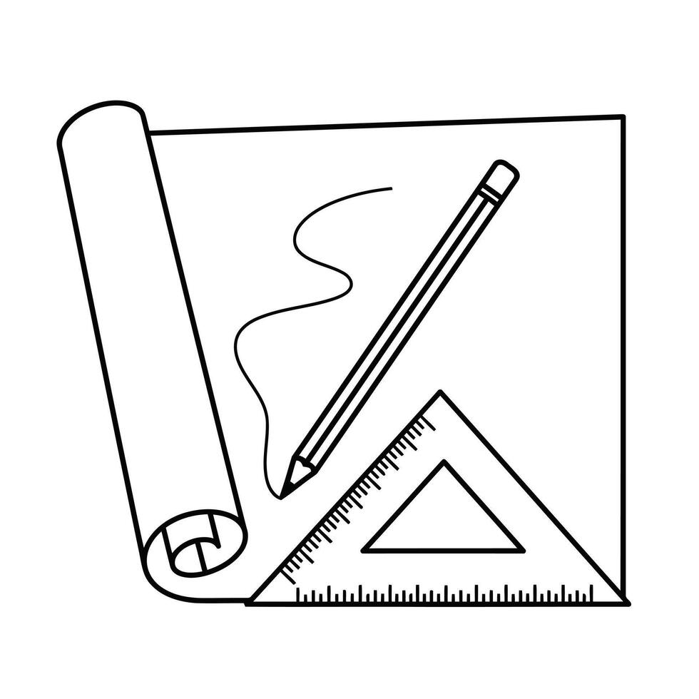 Serene Drafting Tools Pencil Sketching on Blueprint Paper with Triangle Ruler, Evoking Calm Creative Process vector