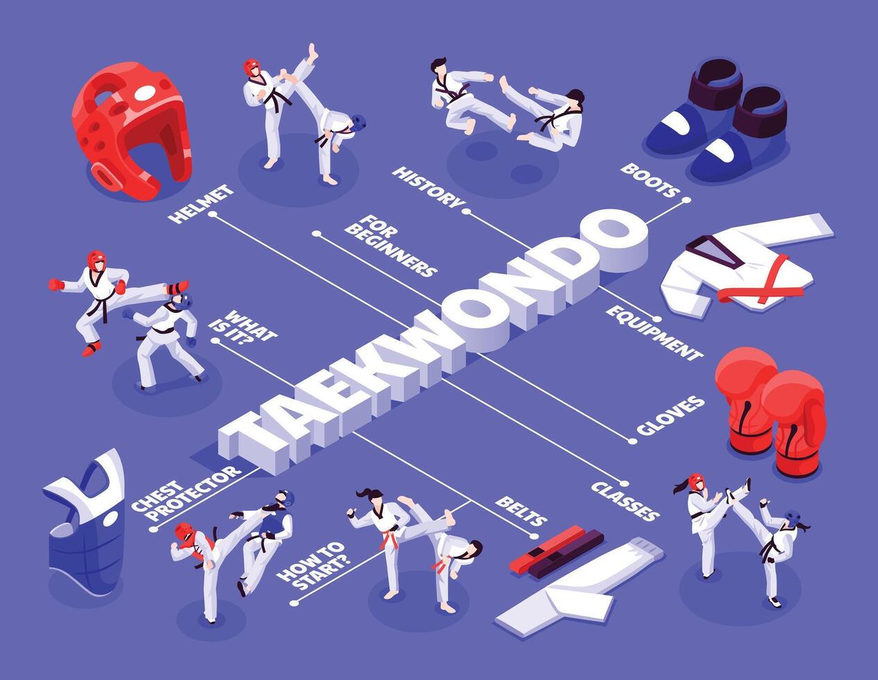 Taekwondo gear and training essentials vector