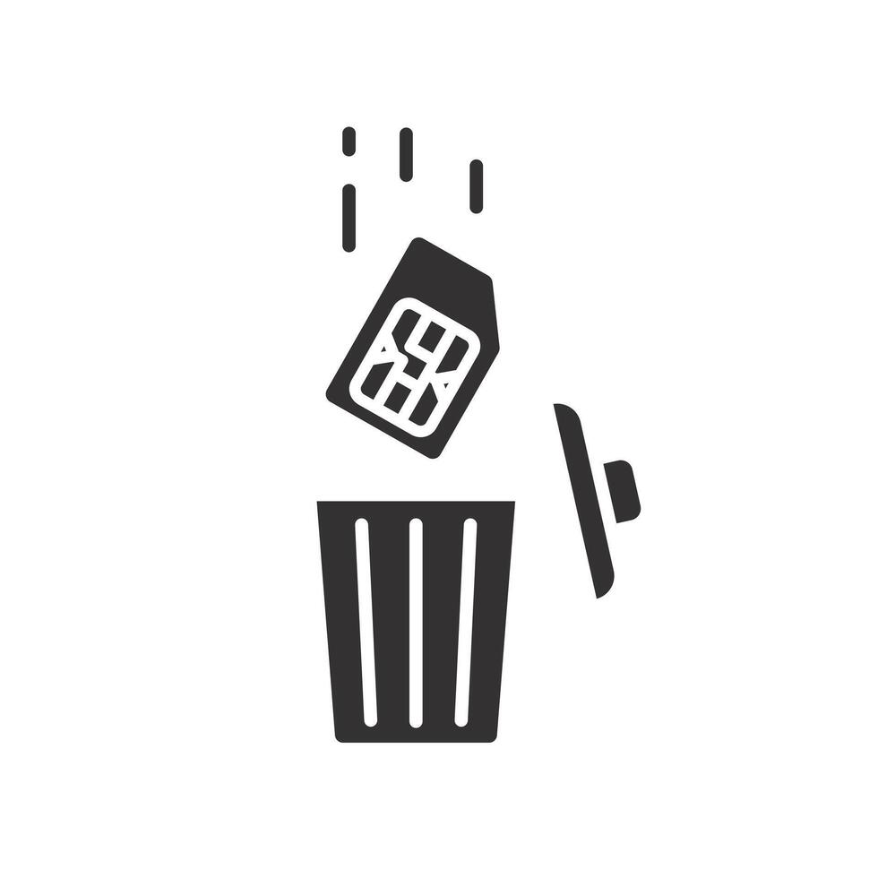 communication without a simcard icon, sim card in trash bin, thin line symbol on white background illustration vector