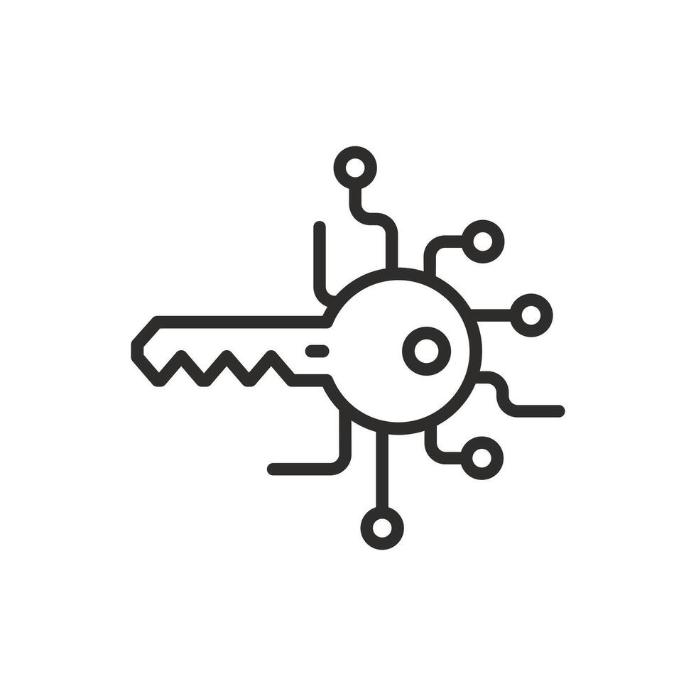digital key icon, global electronic technologies, security information, thin line symbol on white background editable stroke illustration eps10 vector
