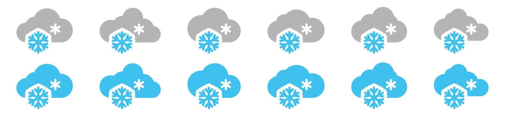 Snowing weather icon set. Snowfall icons . snowing icon symbol. Cold weather snowing, snowflake and cloud vector