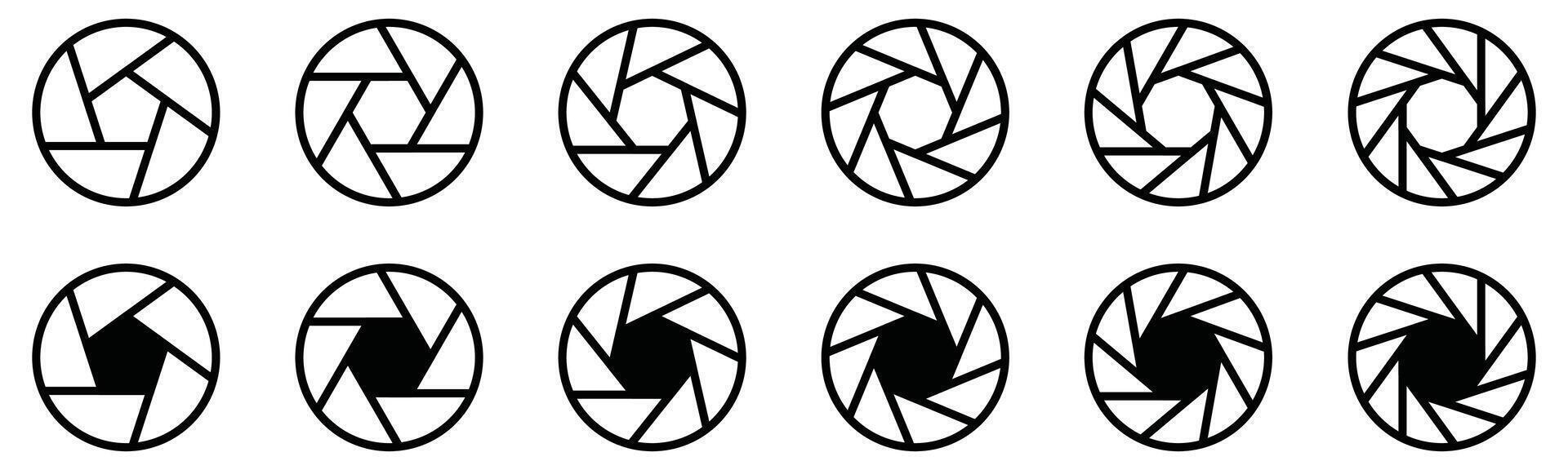 Camera lens icon symbol. Camera shutter icons set vector