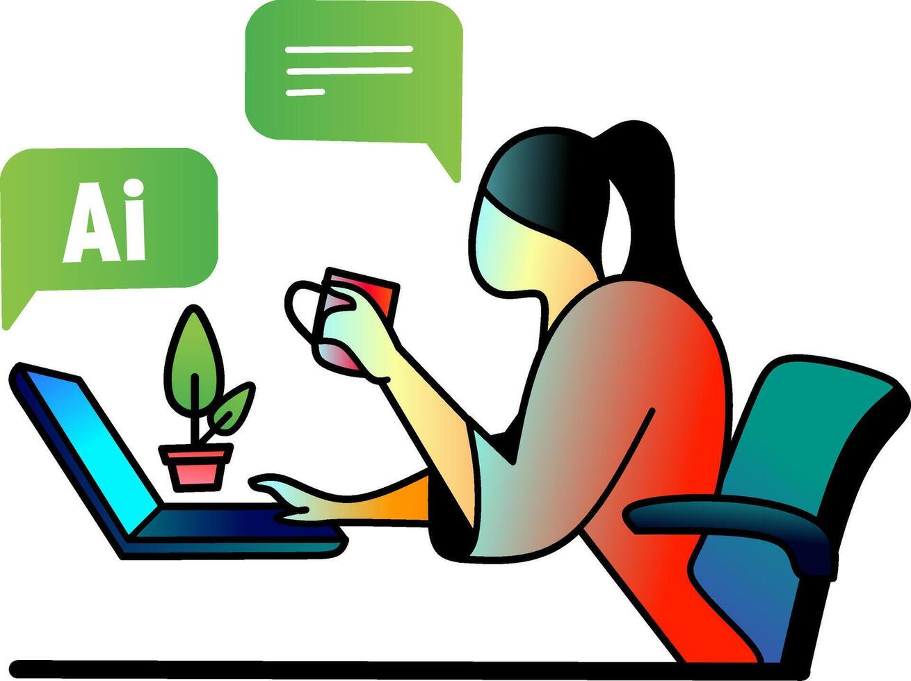 Woman using laptop with AI concept vector