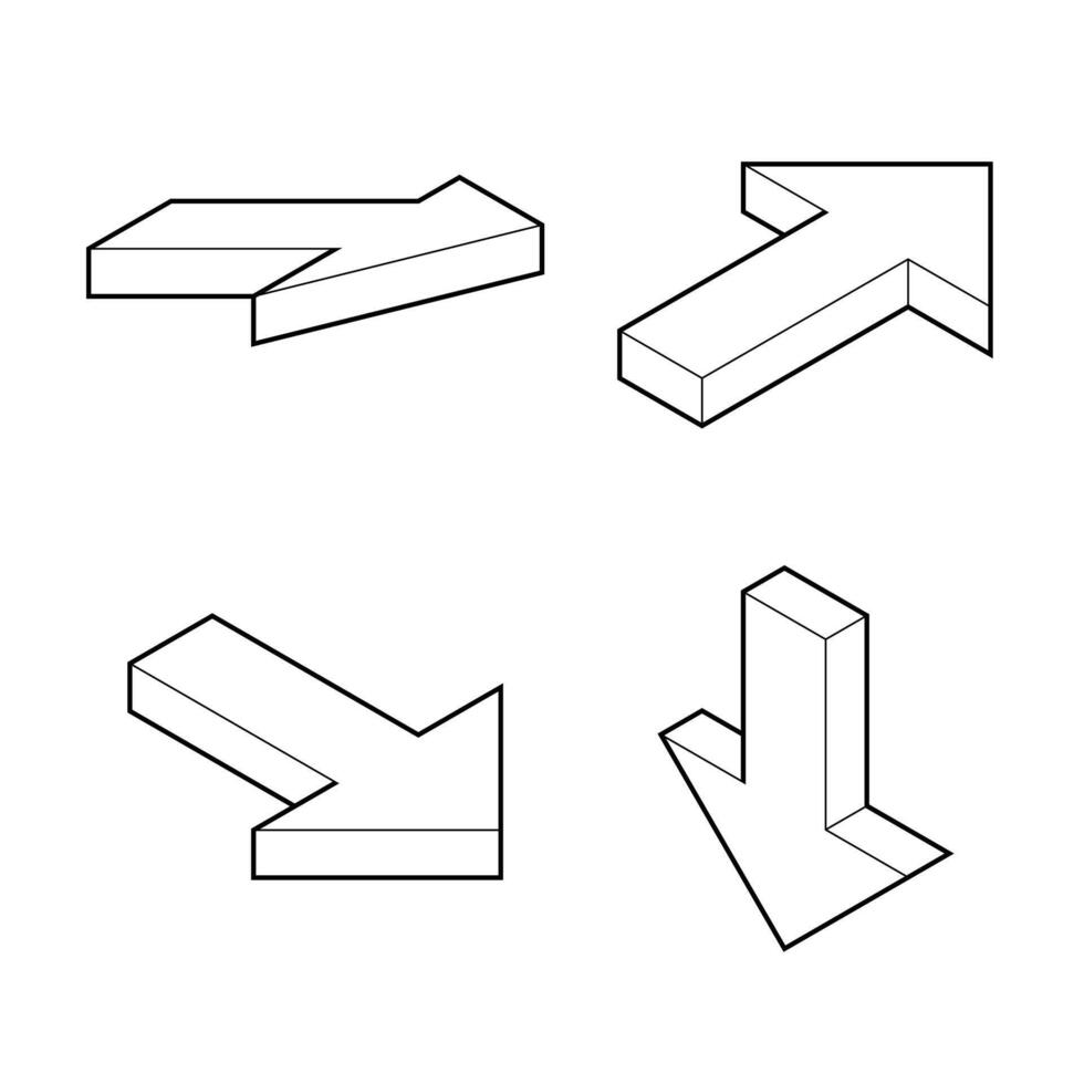 Isometric arrow in various combination. Suitable for infographic and guide element. Outlined 3d arrow vector