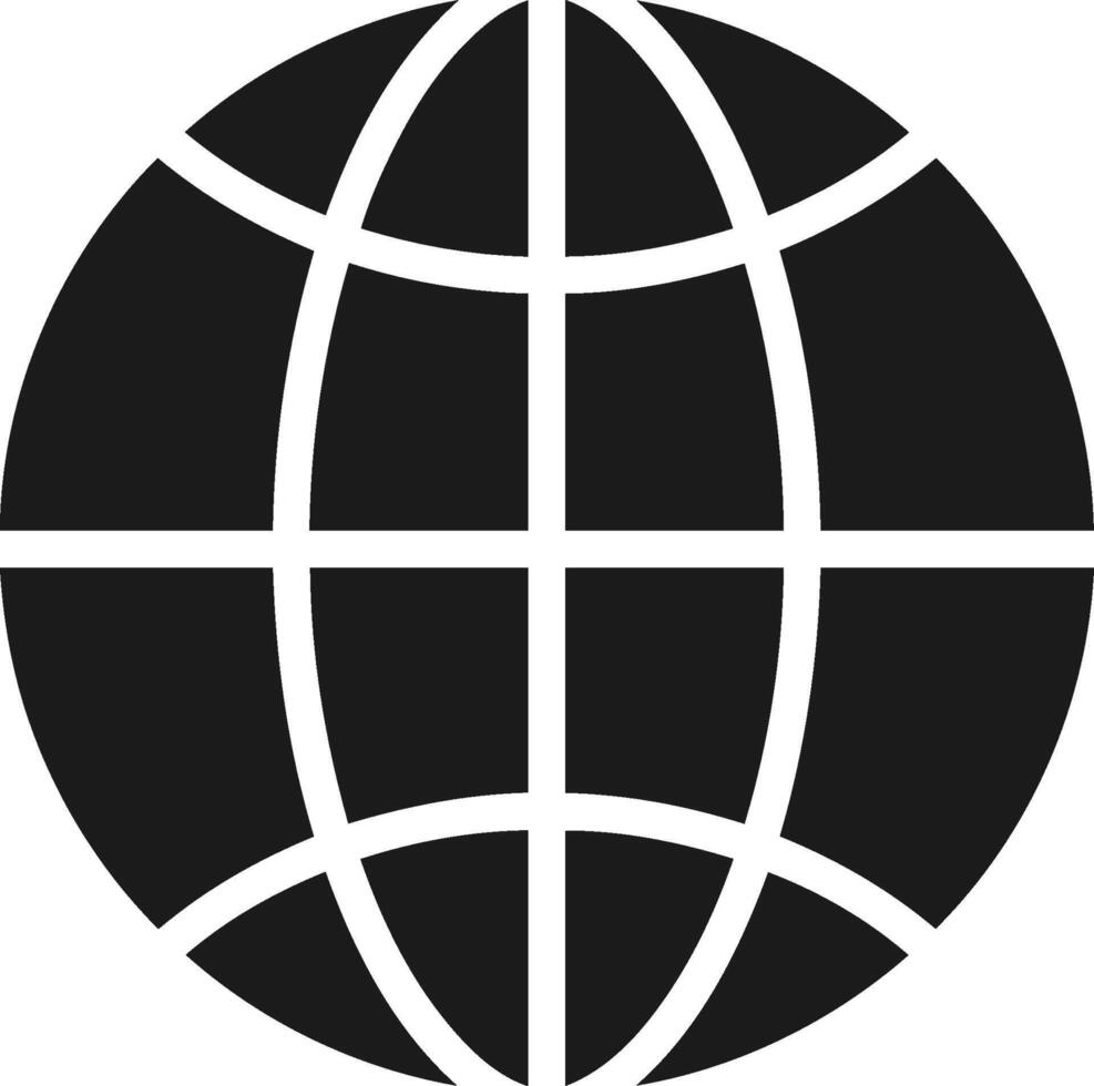 Simple Black and White Globe Icon with Grid Lines. vector