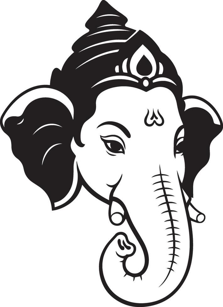 Ganesh Ink Portrait A detailed ink illustration of Ganesh, capturing the intricate features of the deity's elephant head and serene expression, representing wisdom and good fortune. vector