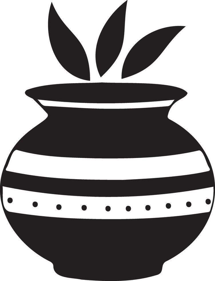 Decorative Vase with Plants A minimalist illustration of a classic vase, adorned with elegant lines and dots, and graced with three slender leaves, symbolizing growth and simplicity. vector