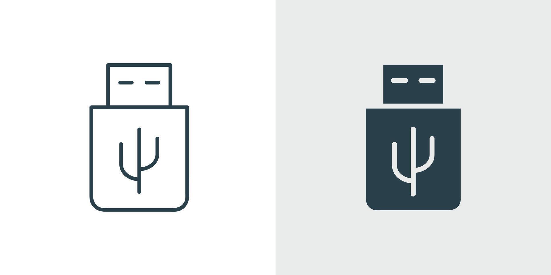 USB Flash Drive Icon Data Storage, File Transfer Symbol. Technology, media, connect, portable, device, outline and glyph illustration. vector