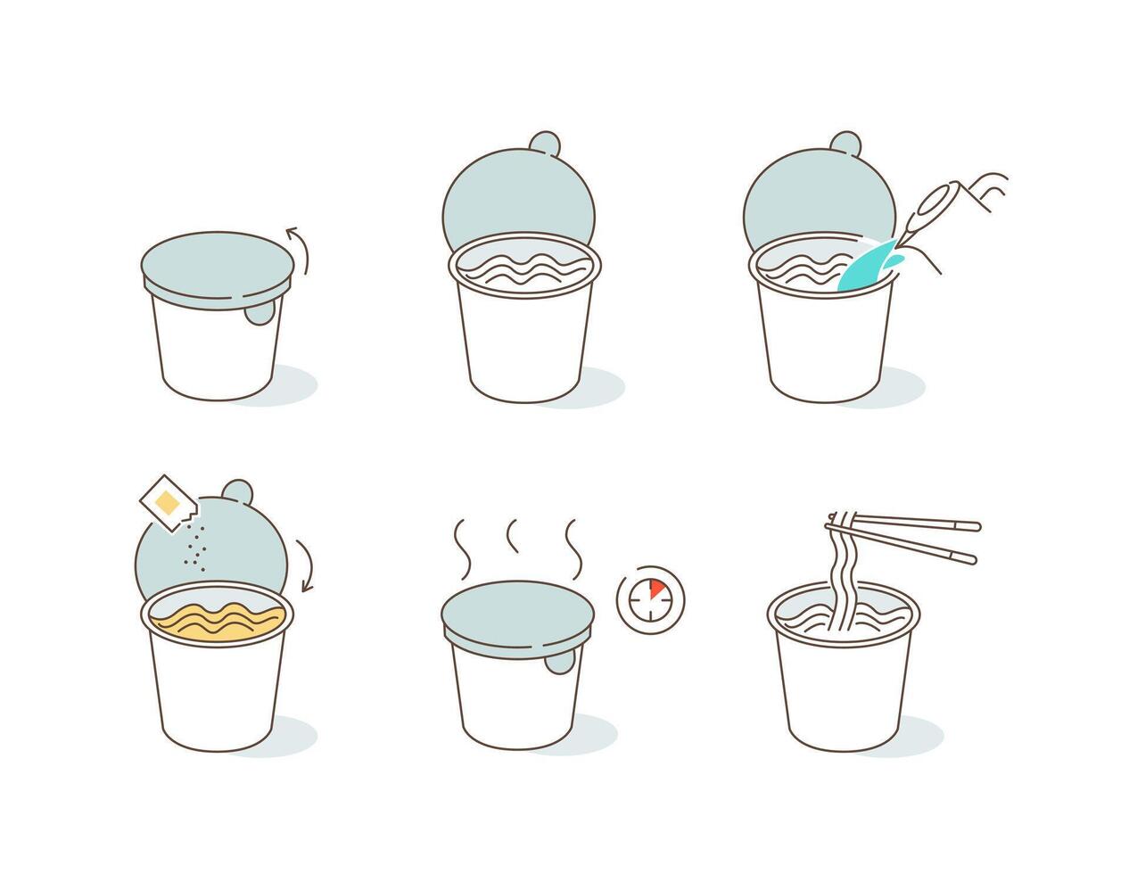 Steps to prepare instant noodles vector