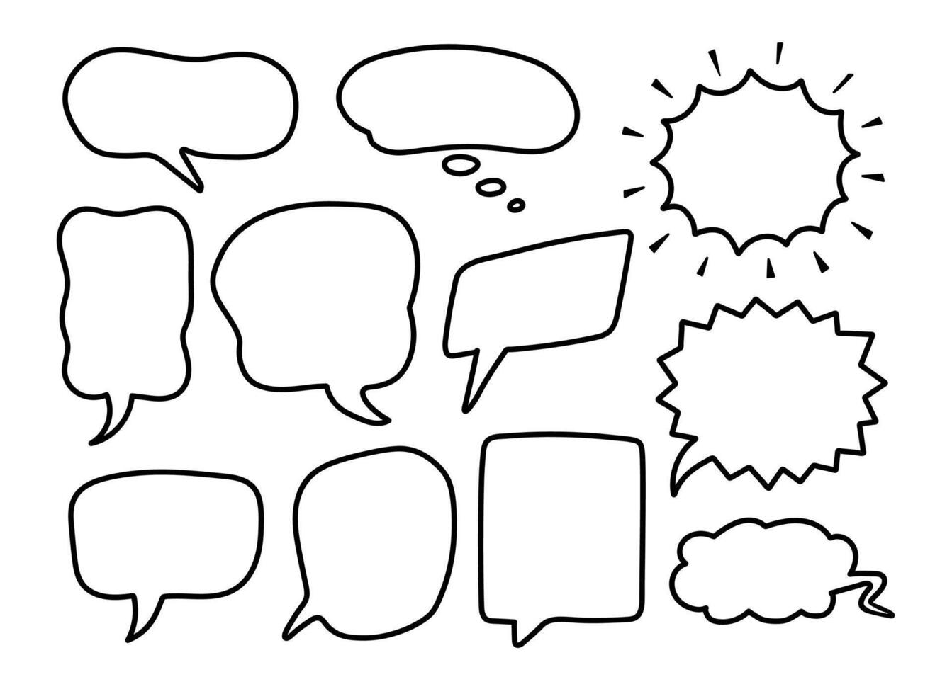 Set collection of hand drawn line art dialogue bubbles, bubble text, chatting box, message box vector