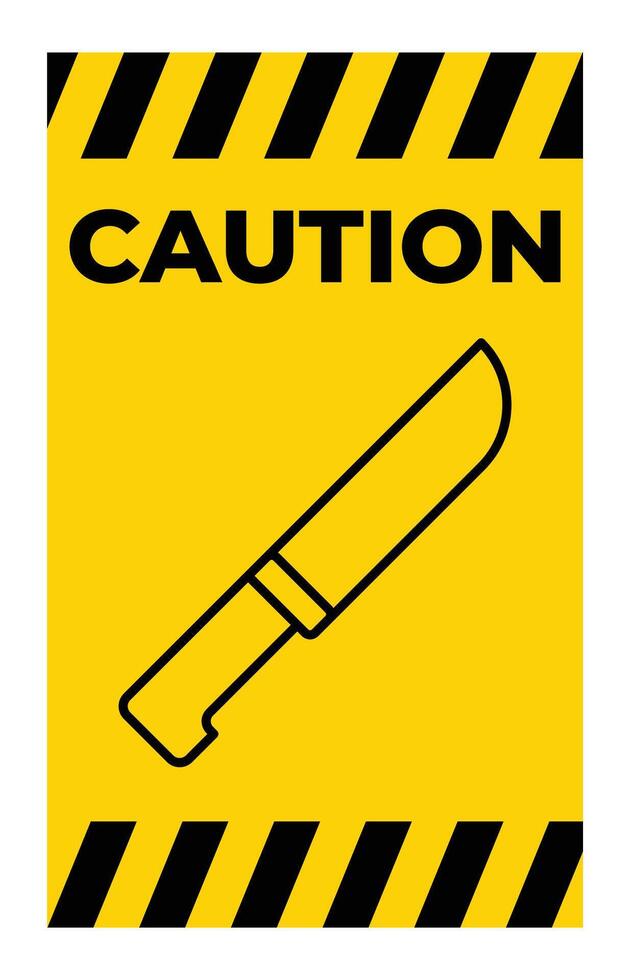 Caution Sign Featuring Knife with Bold Warning Design and Yellow Background vector