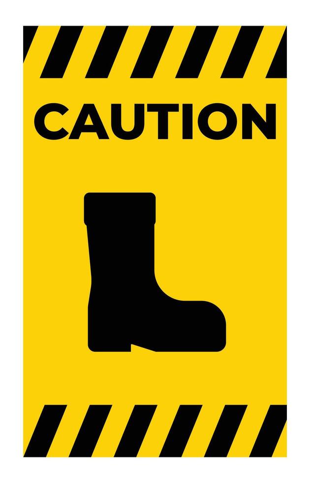 Caution Sign with Safety Boot Symbol and Striped Border for Hazard Warning vector