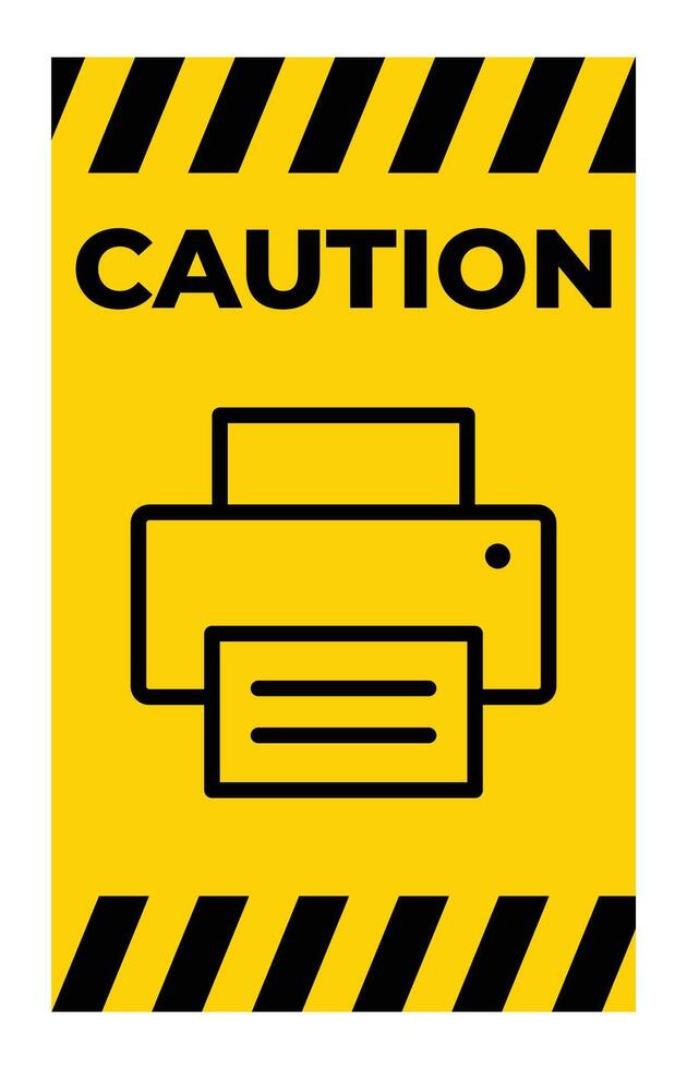 Caution Sign for Printer Area with Bold Warning and Icon on Yellow Background vector
