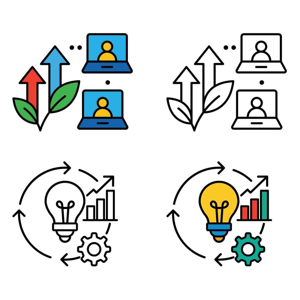 Online Collaboration and Innovation Cycle icons isolated in white background, Business icon vector