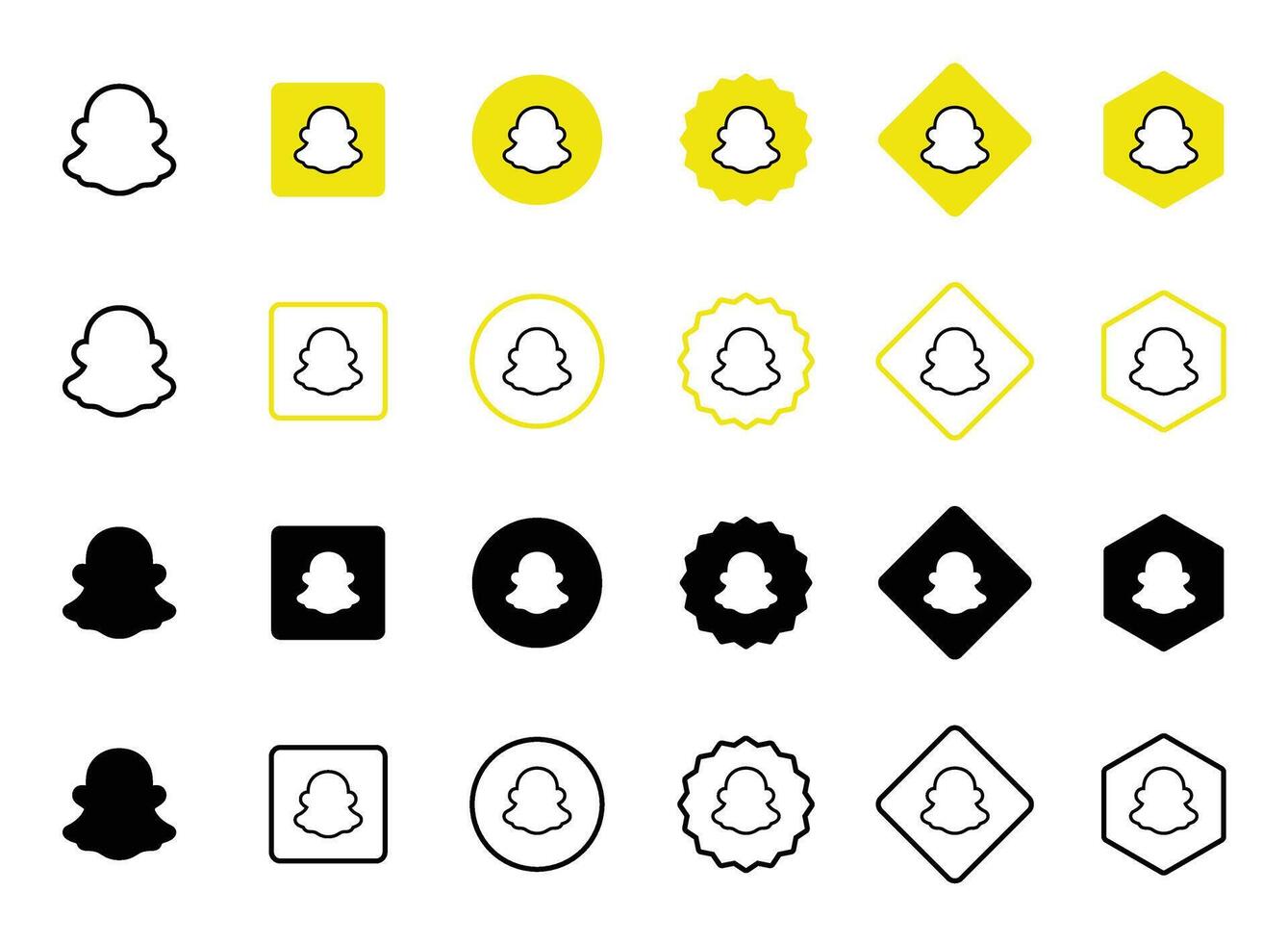 Snapchat Ghost Icons Variations in Color, Shape, and Style vector