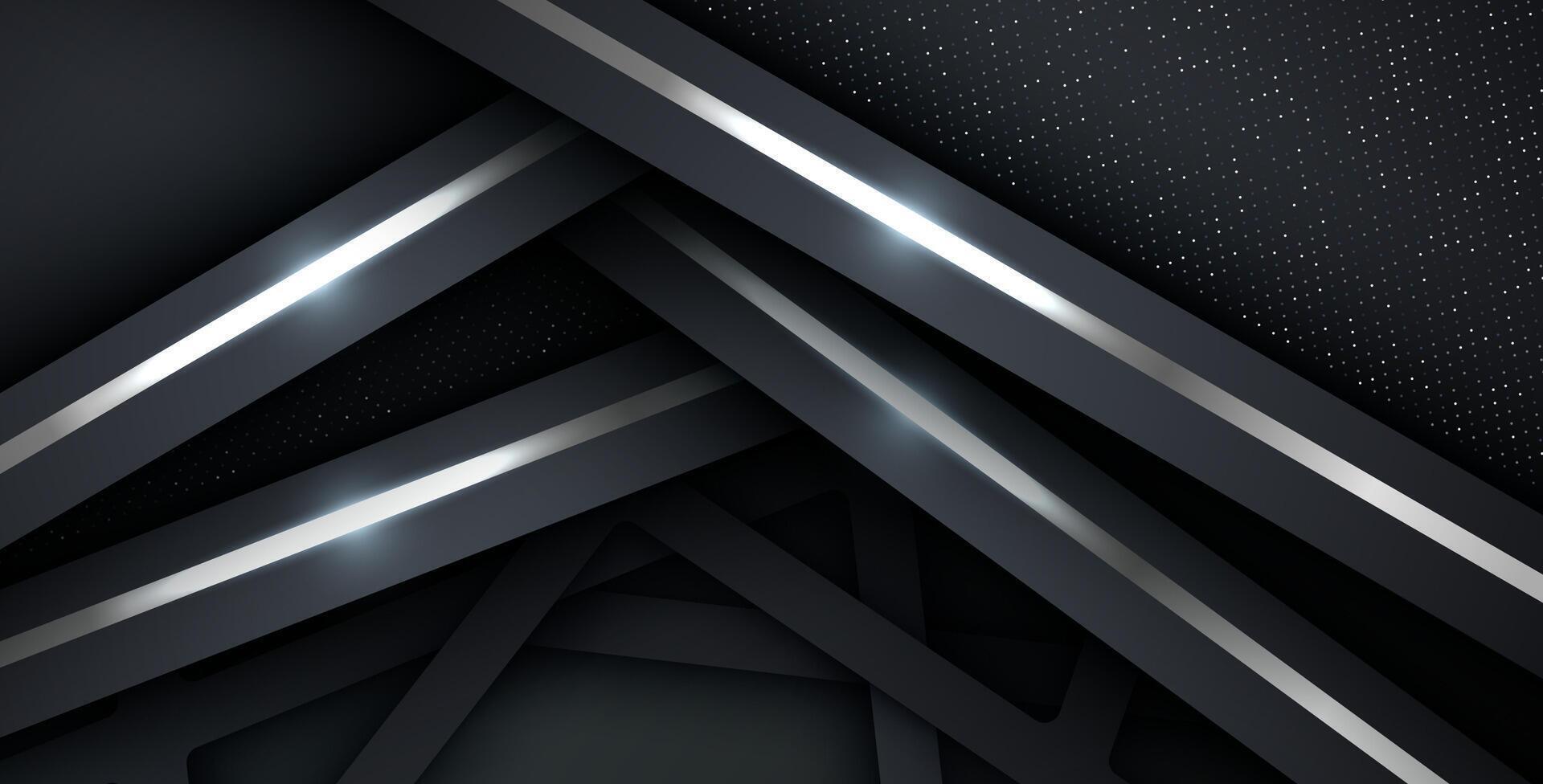 dark abstract background with triangle square black overlap layers. silver list and silver glitters dots element on slash papercut textured background. , vector