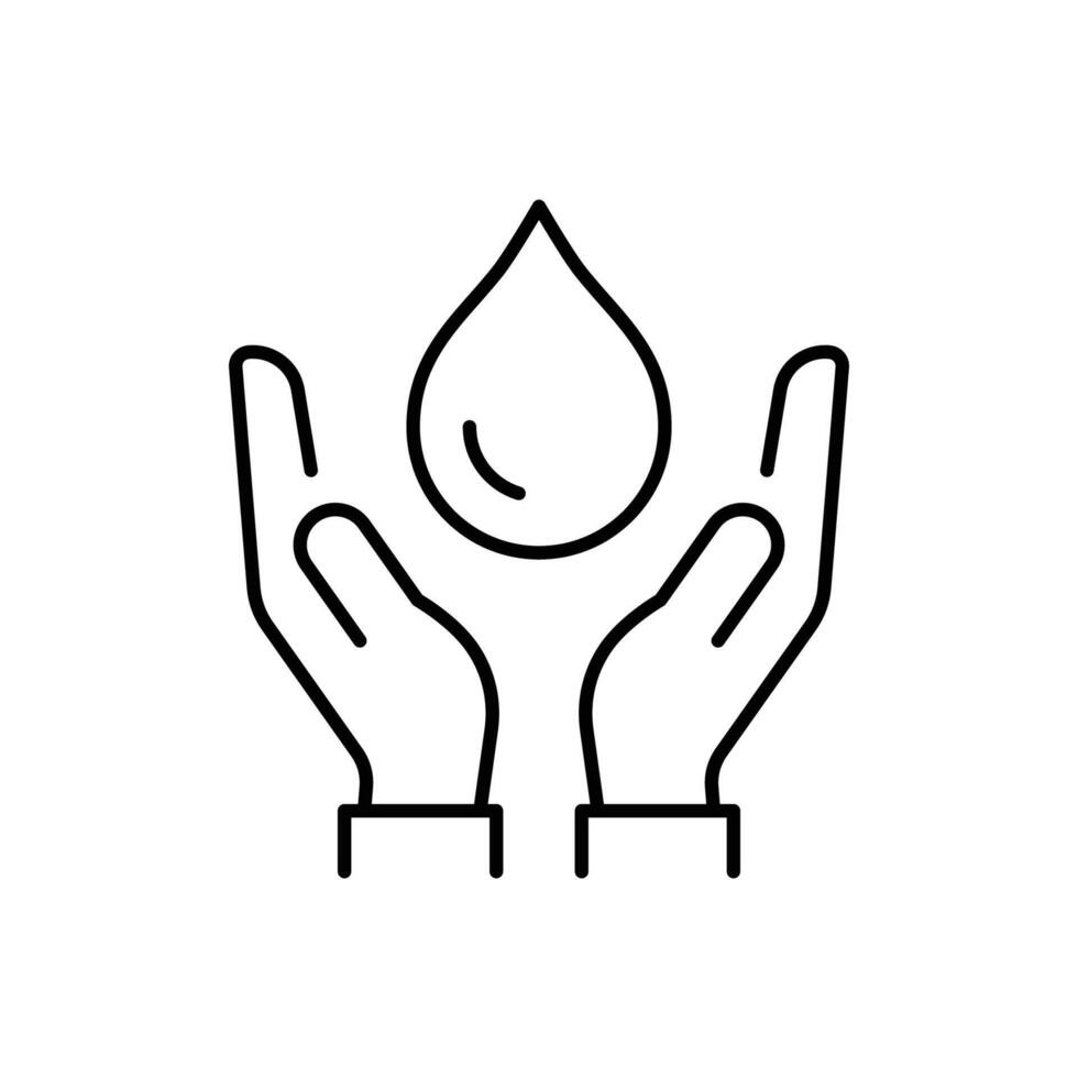 Save water icon. Simple outline style. Hand with water drop, shower, nature, environment, care, purification, ecology concept. Thin line symbol. Isolated design vector