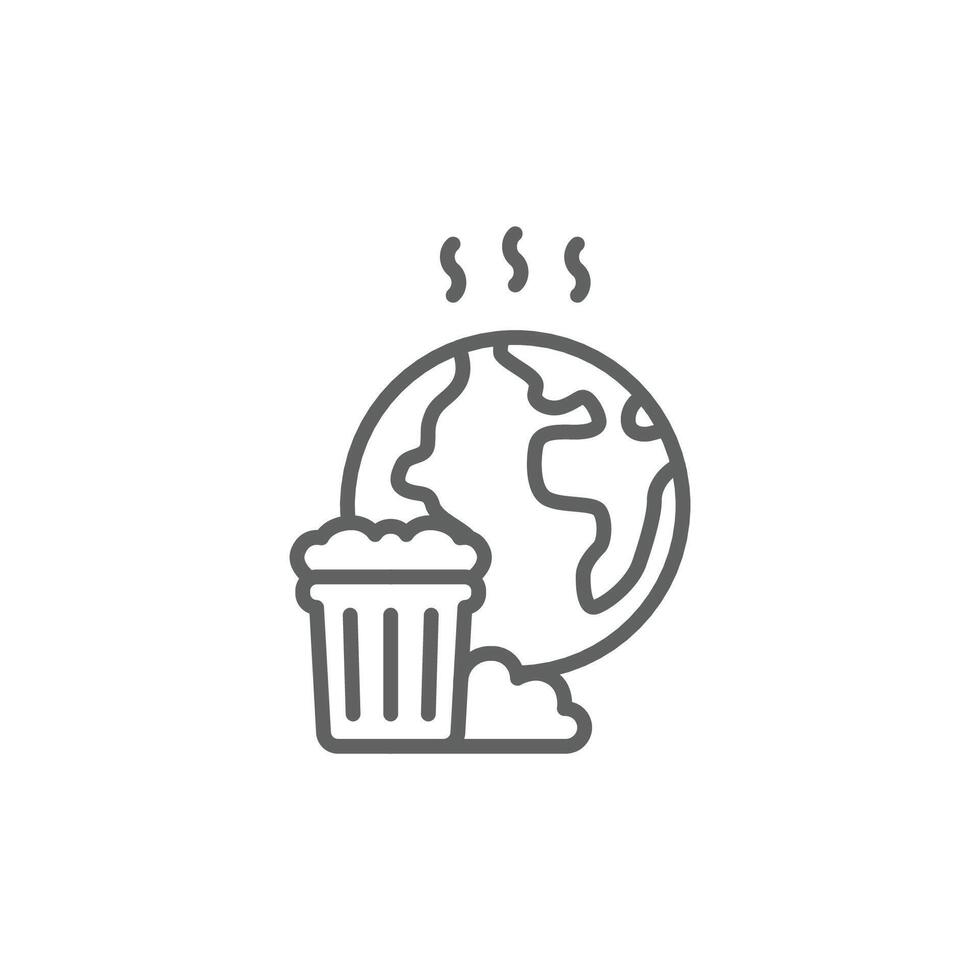 Pollution icon. Simple outline style. Global trash, earth globe, trash, recycle bin, recycling, garbage, planet, environment concept. Thin line symbol. Isolated design. Editable stroke vector