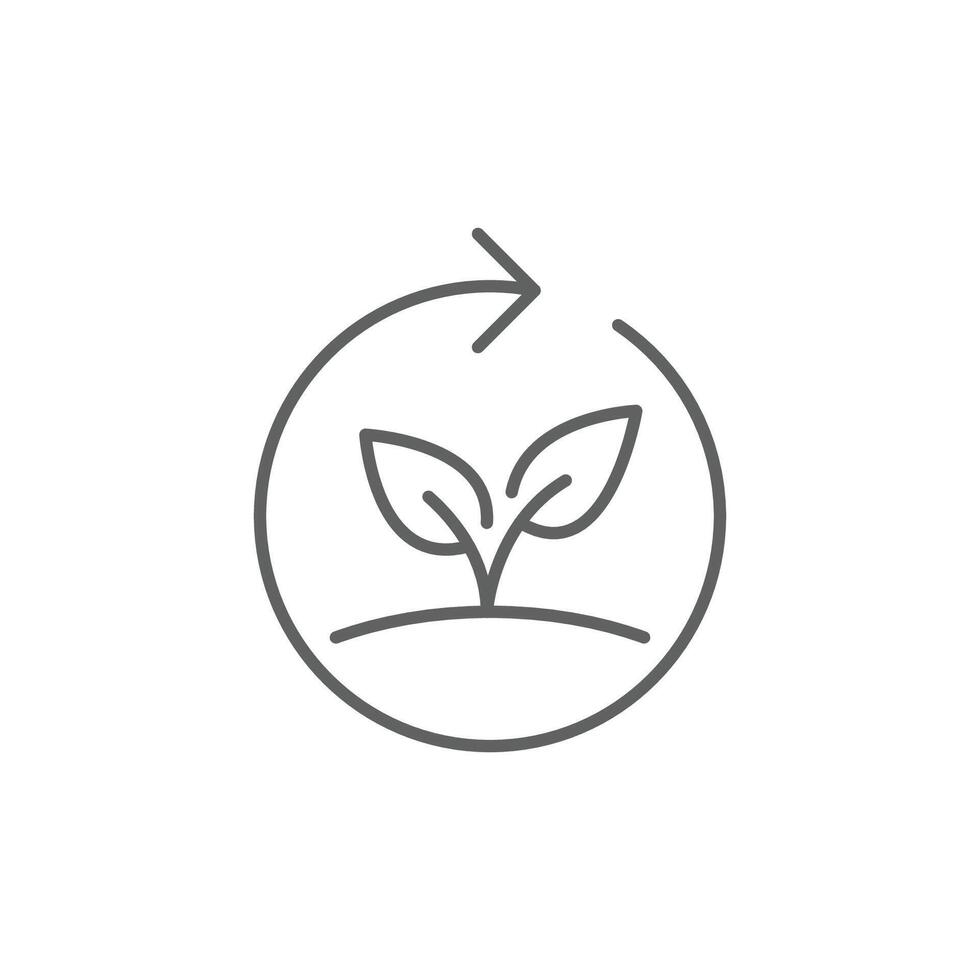 Reforestation icon. Simple outline style. Tree, plant with circle cycle, ecosystem, sustainable, restore, forest, environment concept. Thin line symbol. Isolated design. Editable stroke vector