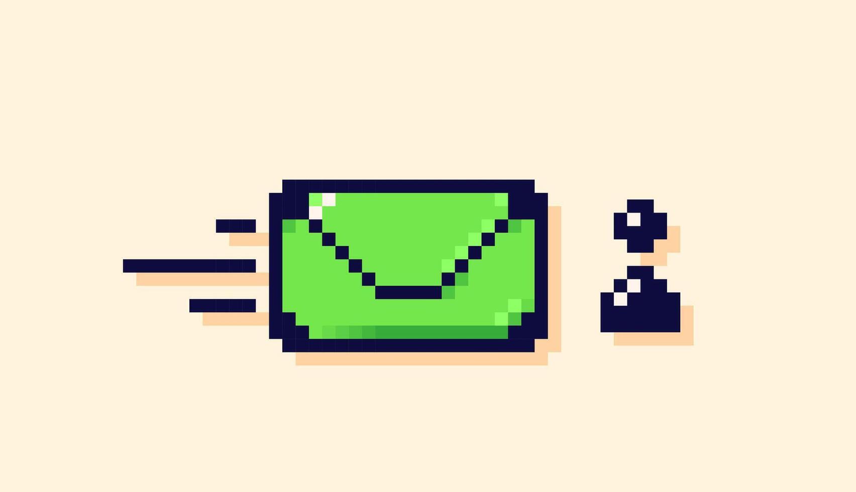 8-bit Y2K pixel art green envelop and the icon of a human. vector
