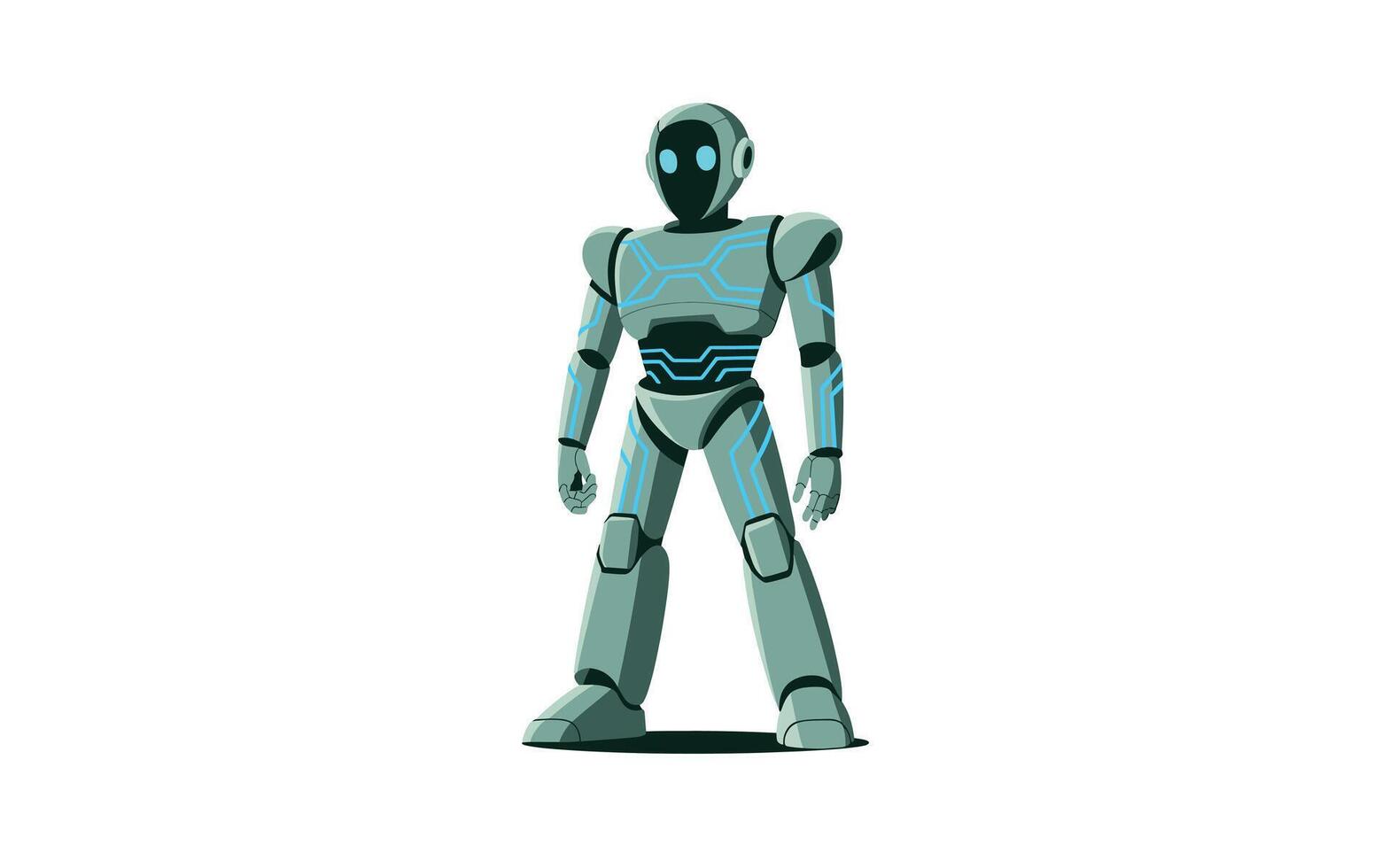 Futuristic Robot Character with Teal Accents Standing Tall, AI Powered Humanoid Illustration for Technology, Gaming, and Science Fiction Concepts vector
