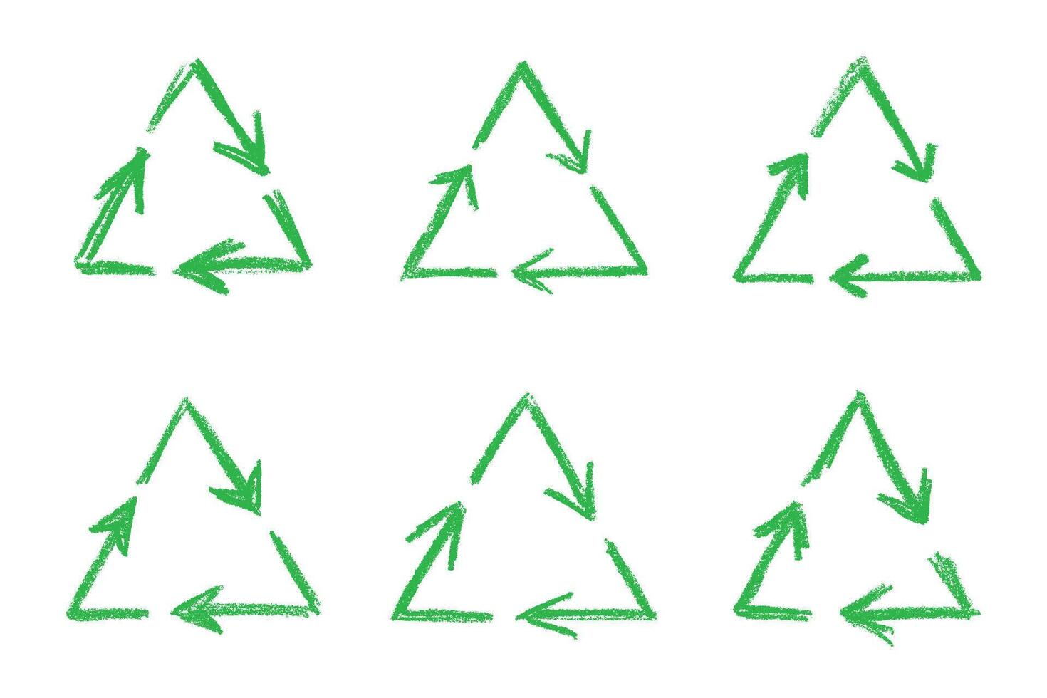 Set of hand drawn recycle arrow icon Recycling resources symbol Reuse of materials, zero waste, green environment, saving the planet rotation reuse vector
