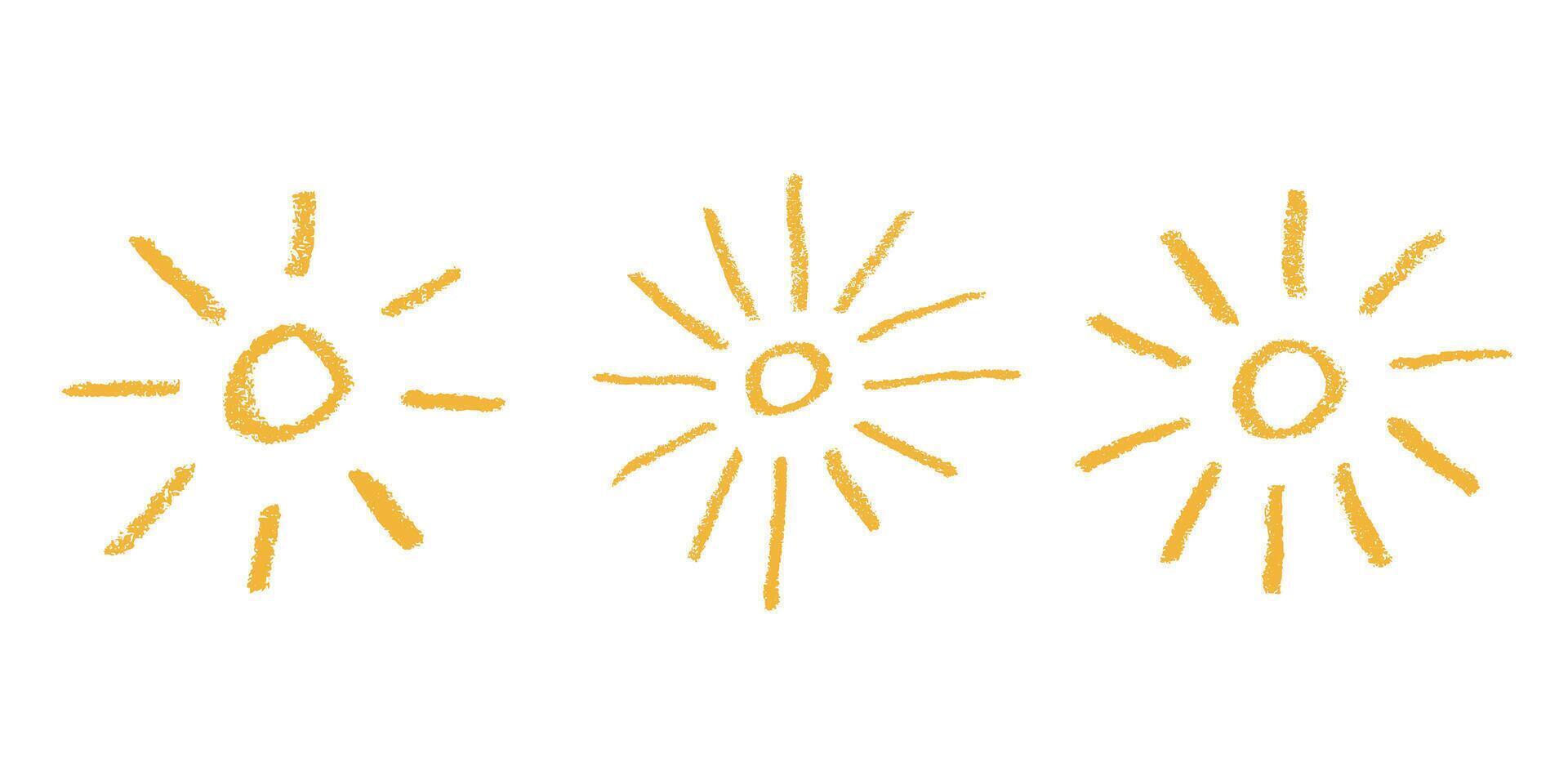 Set of simple hand drawn abstract sun symbol Summer doodle Single element for print, web, design, decor pencil vector