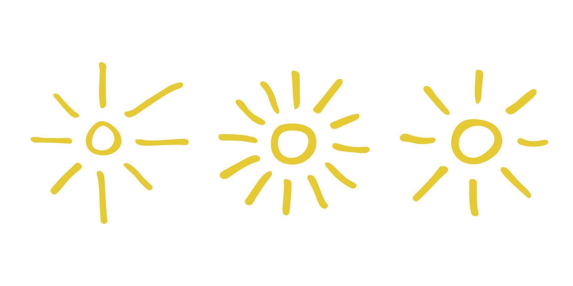 sunbeam Set of simple hand drawn abstract sun symbol Summer doodle Single element for print, web, design, decor vector