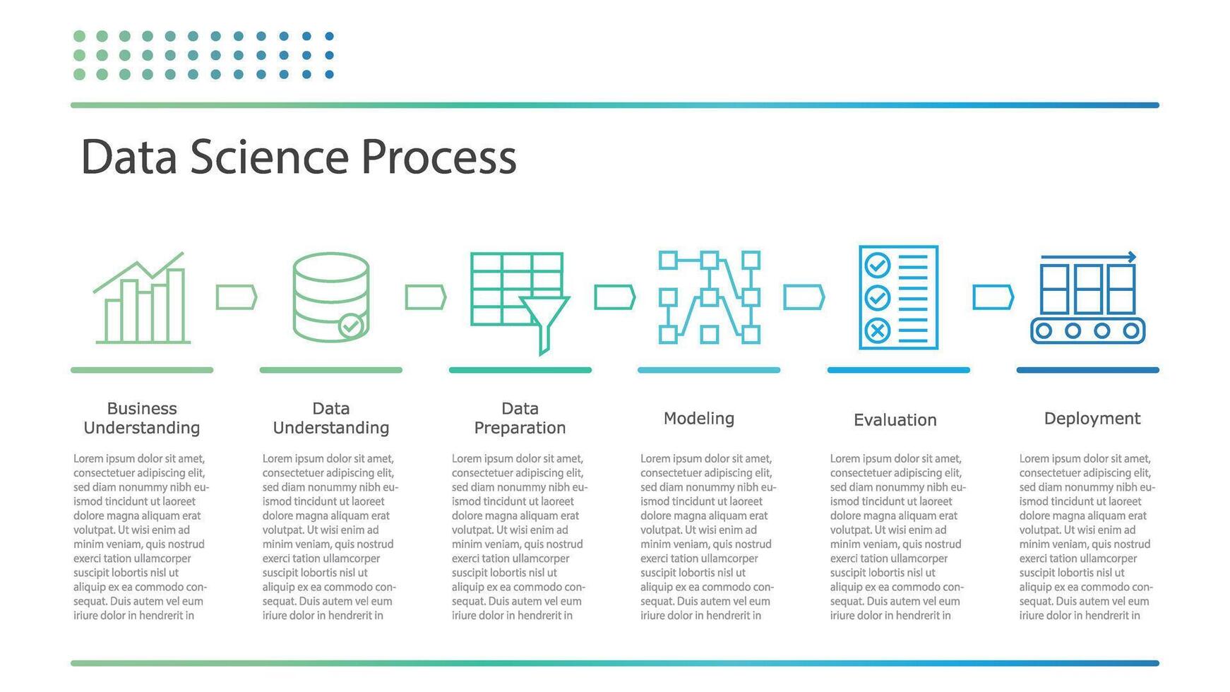 Data Science process. process steps vector