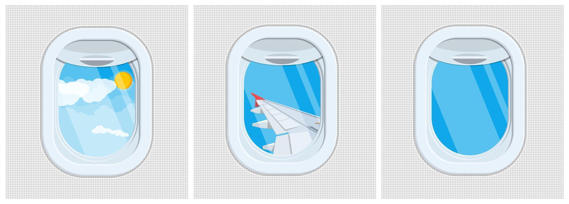 Airplane window collection showing different views vector