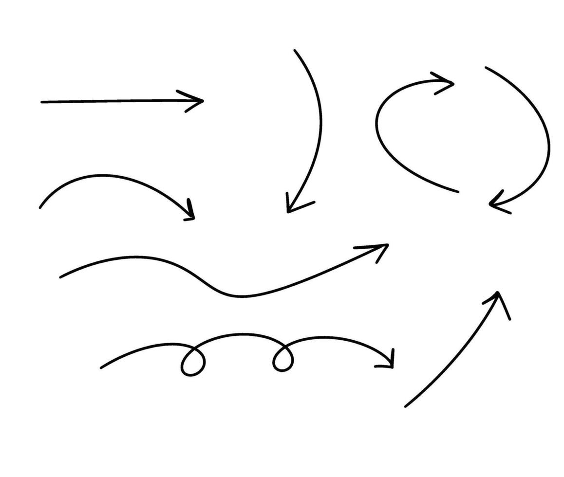 Hand Drawn Arrows Set, Direction Guide, White Background, Design Element vector