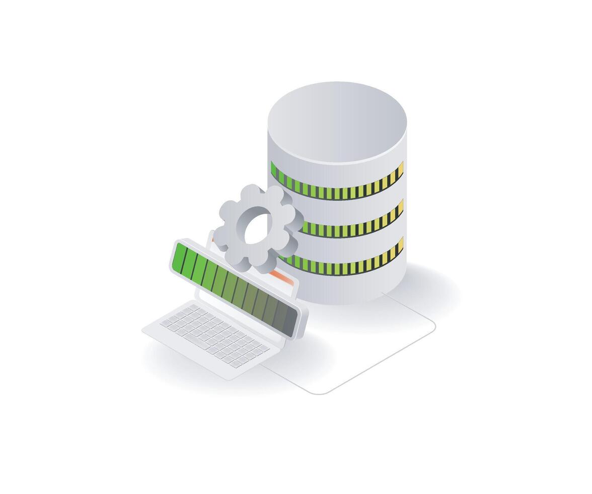 Data management illustration with laptop and server vector