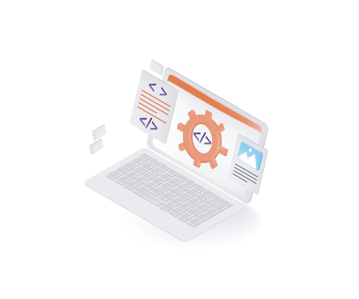 Laptop with coding and graphics interface vector