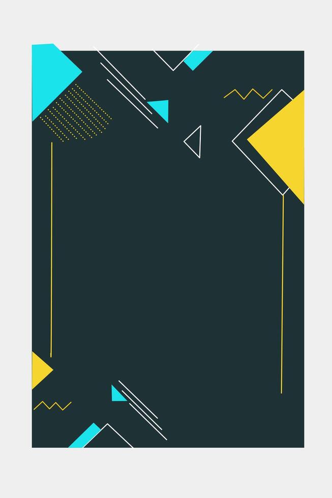 Modern abstract design with vibrant cyan and yellow geometric shapes on a dark background. A bold and stylish layout with triangles, lines, and minimal elements. vector