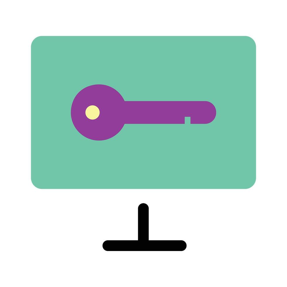 Digital key and cybersecurity icon illustration, Password and account access symbol on computer screen vector