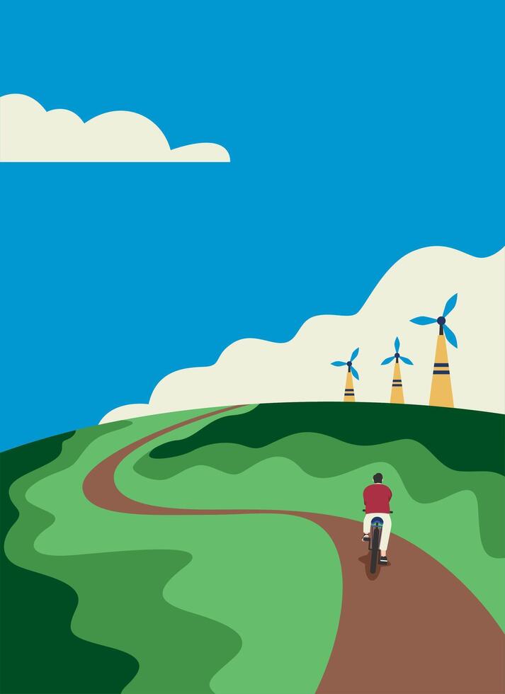 Man cycling in open field vector
