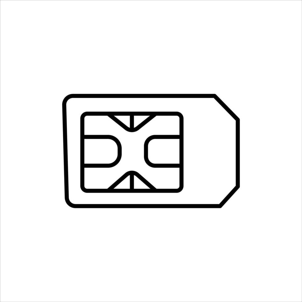Simple SIM card icon for mobile phone connectivity and communication solutions, line art vector