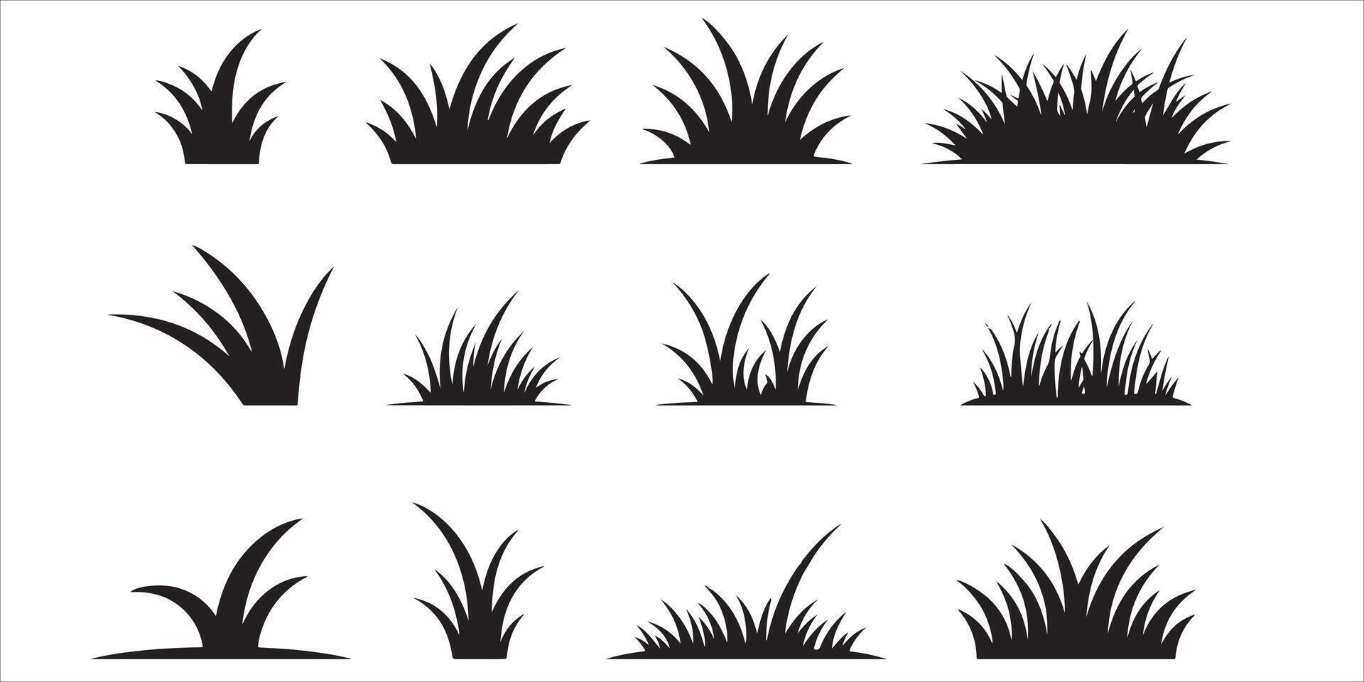 Set of grass tuft silhouettes isolated on white background for design element vector