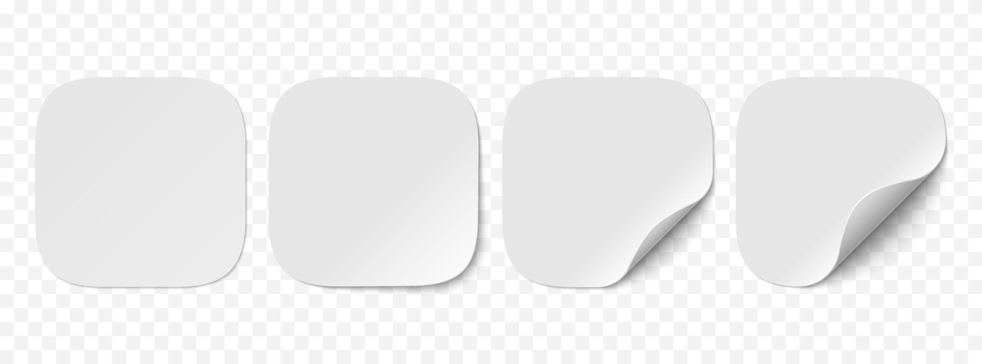 set of white paper squircle stickers isolated on background. Realistic square stickers curved with white corner and soft shadows. vector