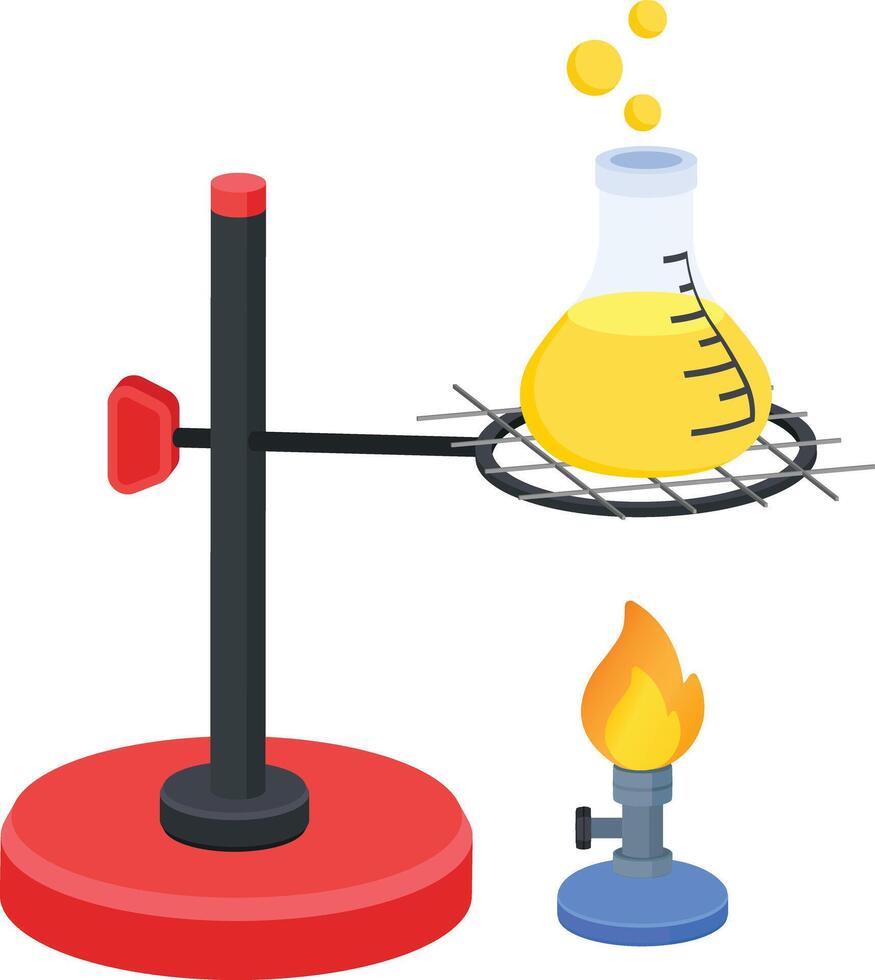 Flask on Retort Stand with Burner vector