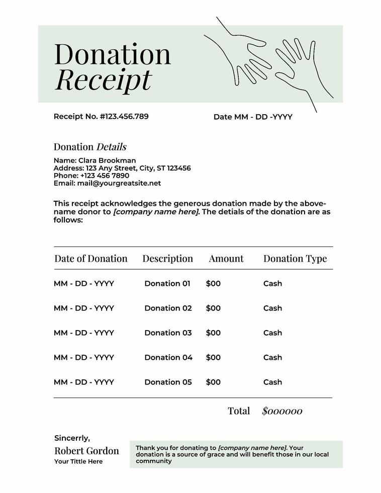 Simple Proof of Donation Receipt Template