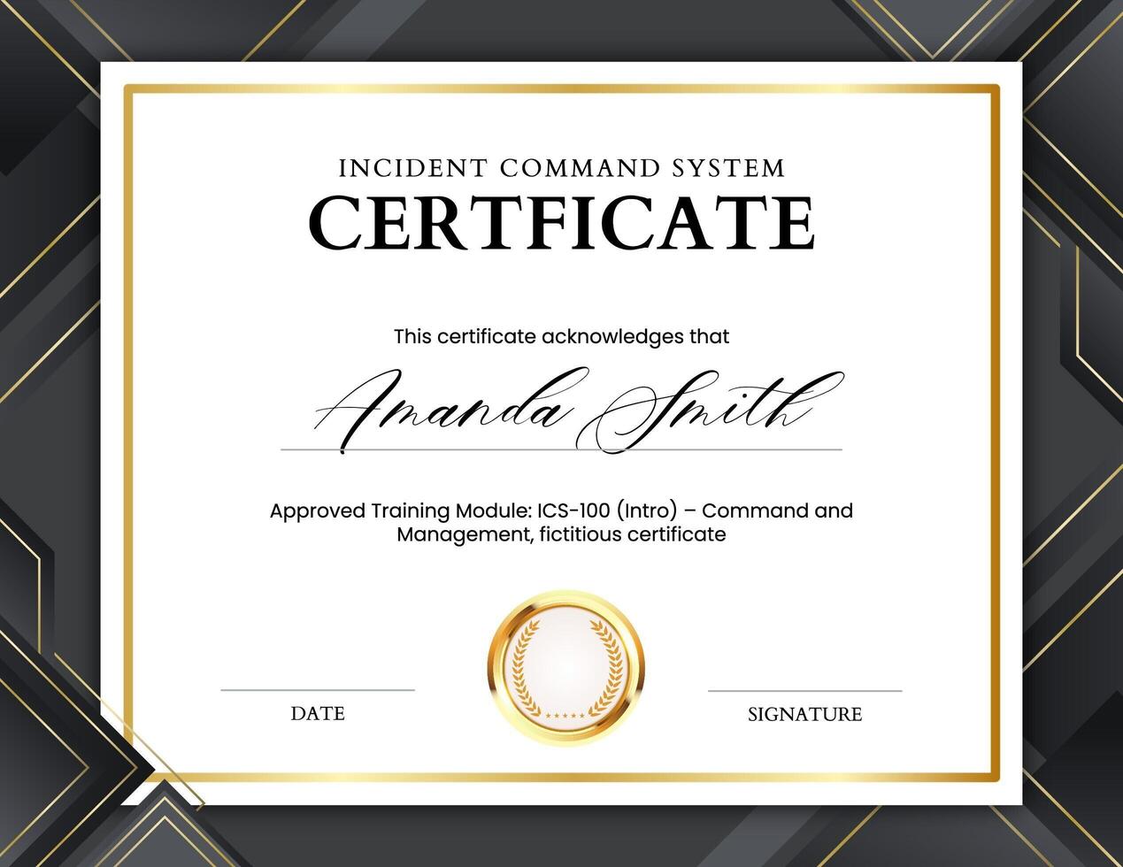 Black and Gold Incident Command System Certificate template