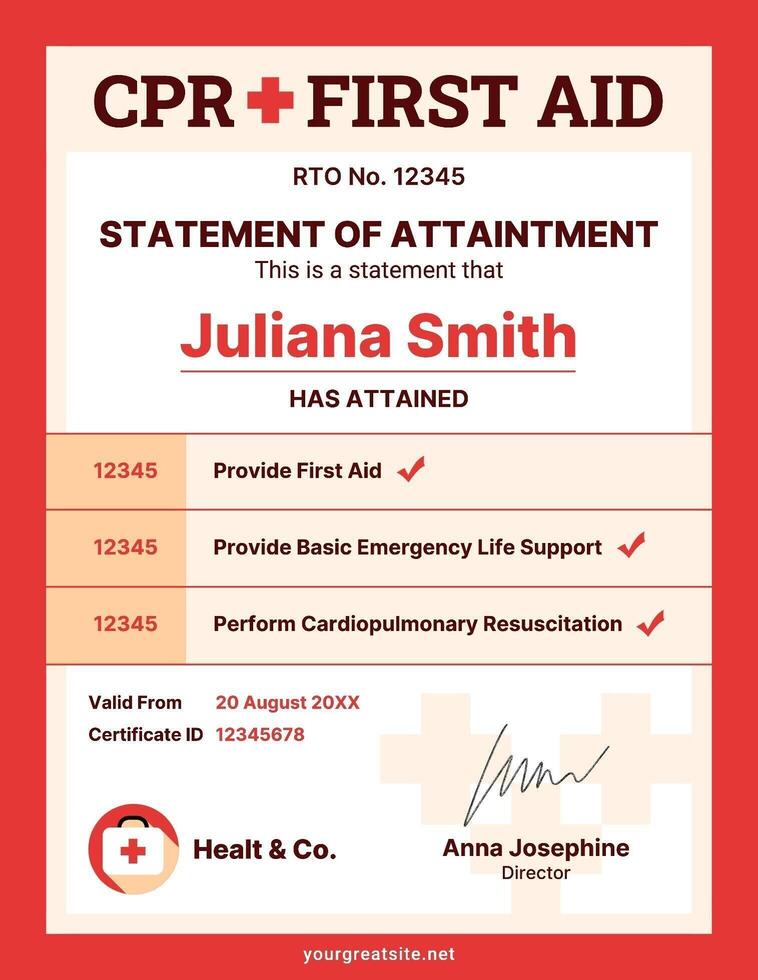 CPR and First Aid Certification template