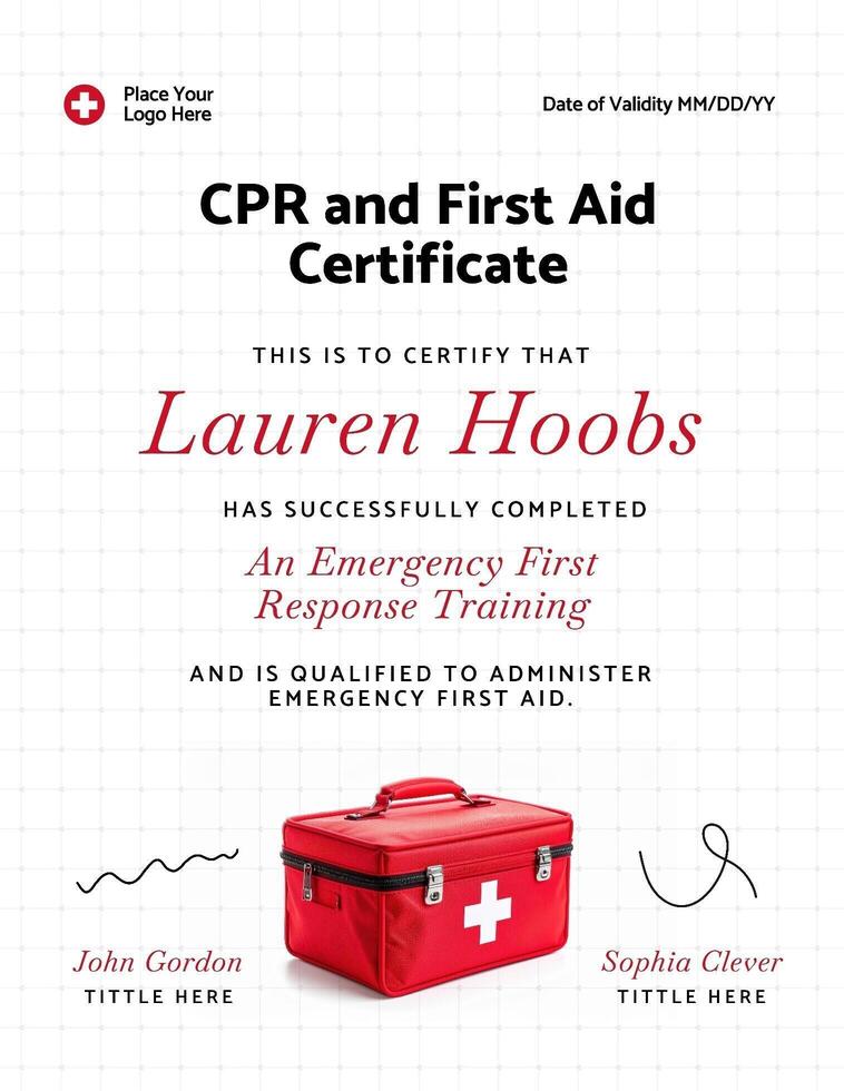 White CPR and First Aid Certification Template Portrait Version