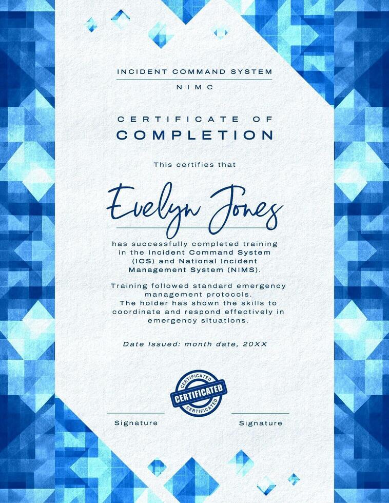 Incident Command System Certificate with Abstract Geometric Frame template