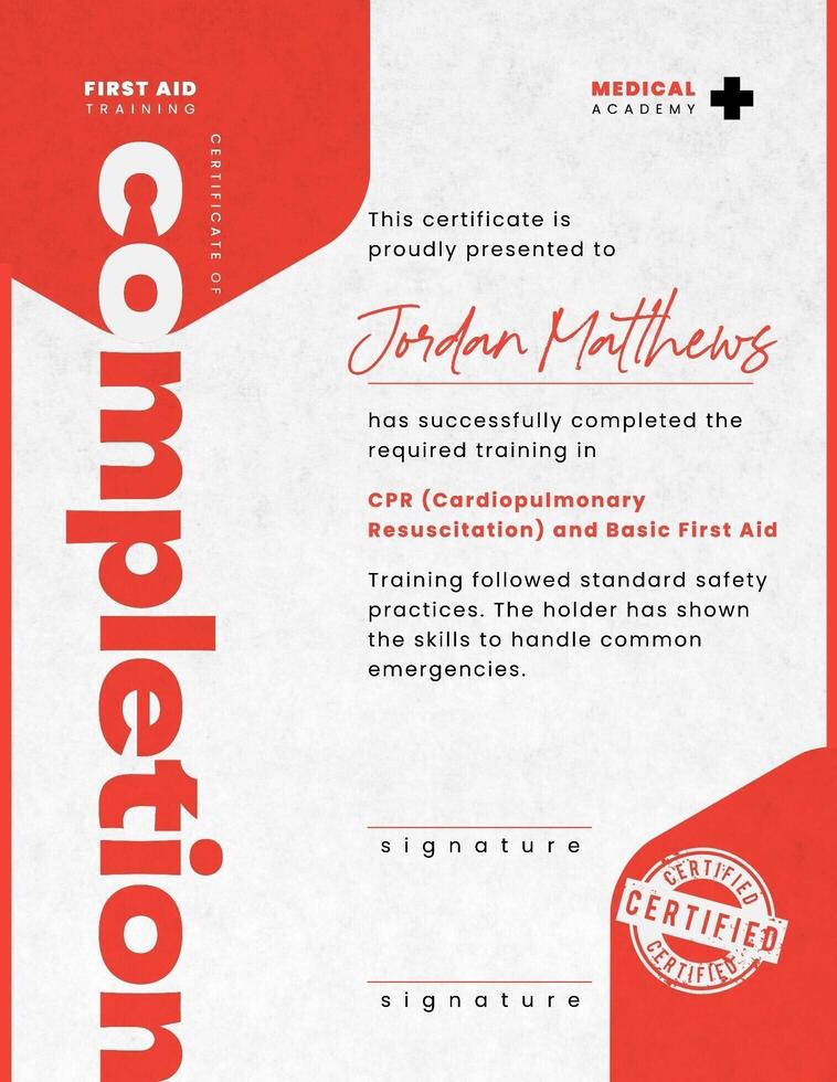 CPR and First Aid Certificate template