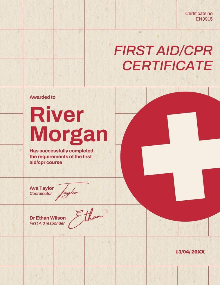 CPR and first aid certification template