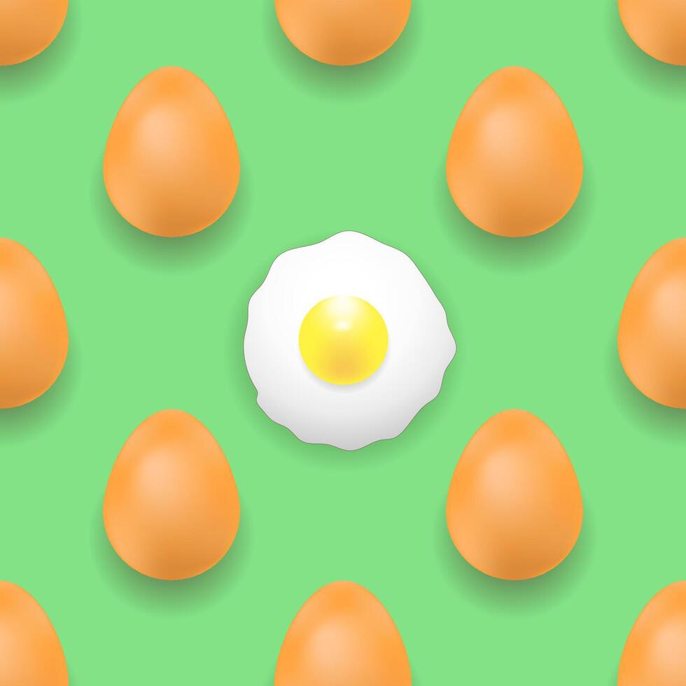 Set of Eggs Seamless Pattern Isolated on Green Background vector